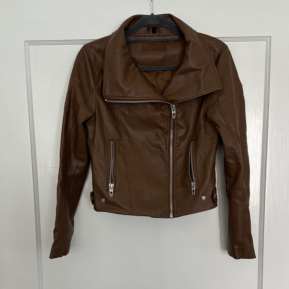 Blank NYC Brown Faux Leather Asymmetrical Moto Jacket